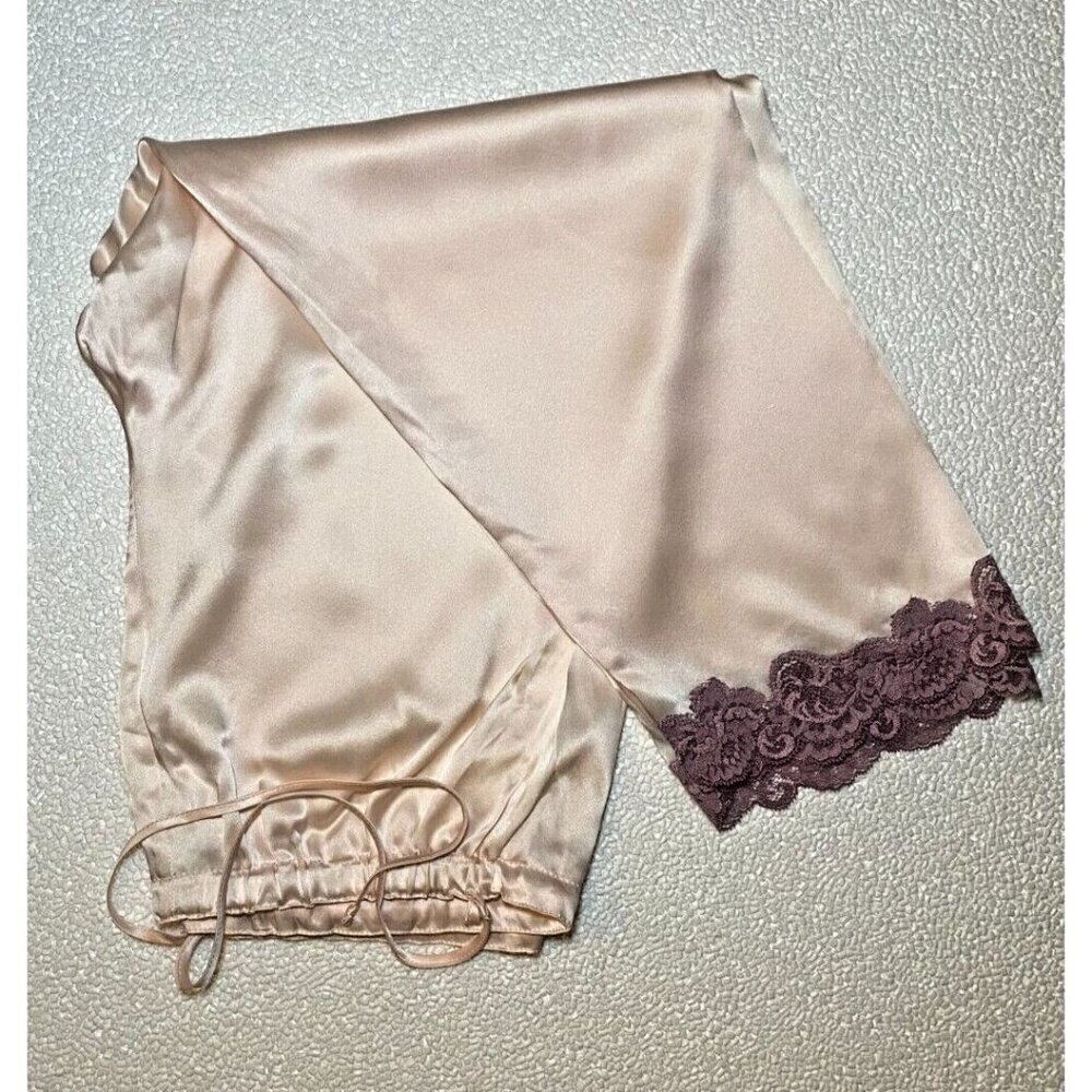 Christine Lingerie All Silk Pajama Lounge Pants with Lace Hem Like New Size M